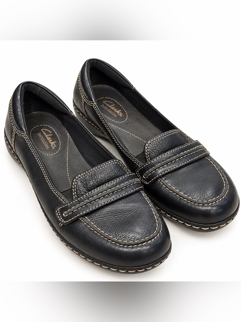 Clarks Bendables Black Leather Loafers Comfort Shoes Women’s Size 8.5